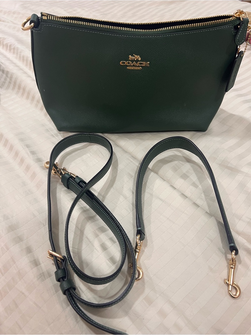 COACH Clara Saffiano Green Leather Bag with Gold Hardware #CE584